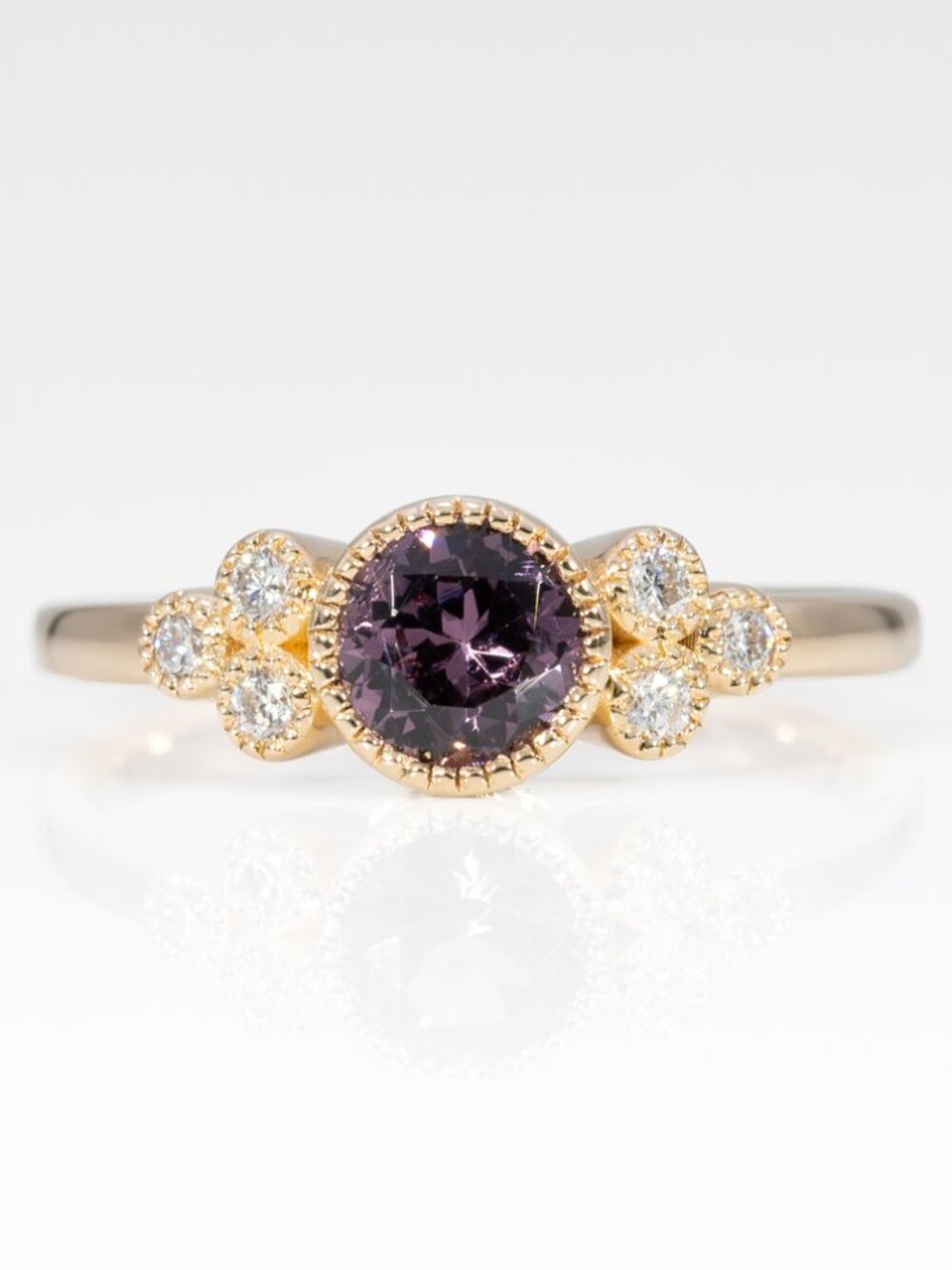 Round Madagascar Purple Spinel and Diamond Accents Ring in Solid 14K Gold